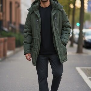 Men's Olive Hooded Puffer Jacket